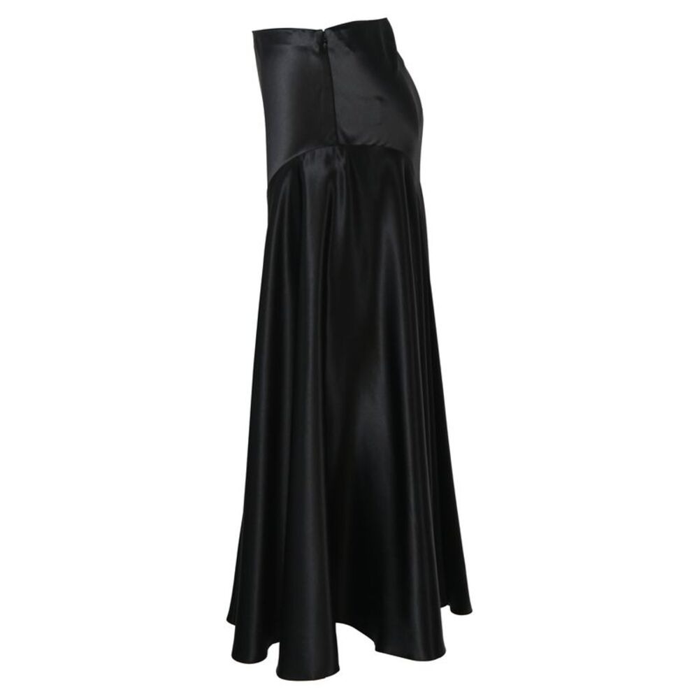 Co High-Waisted Midi Flared Skirt in Black Silk - Picture 2 of 4